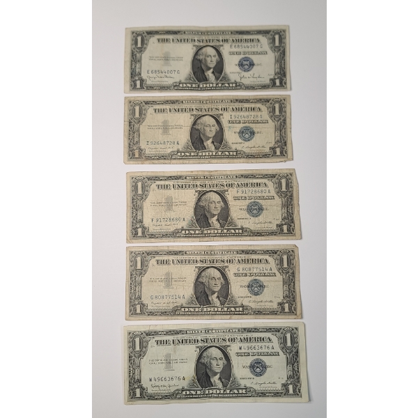 1935 D, 1957 A, 1957 B $1 Silver Certificate Bank Notes - Face Value: $5.00
