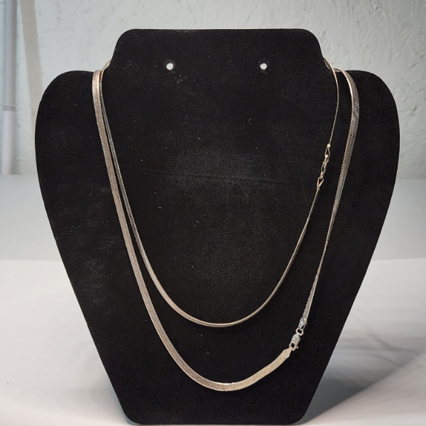 Two Sterling Silver Herringbone Necklaces, 18" & 30", Total Weight: 23.8g