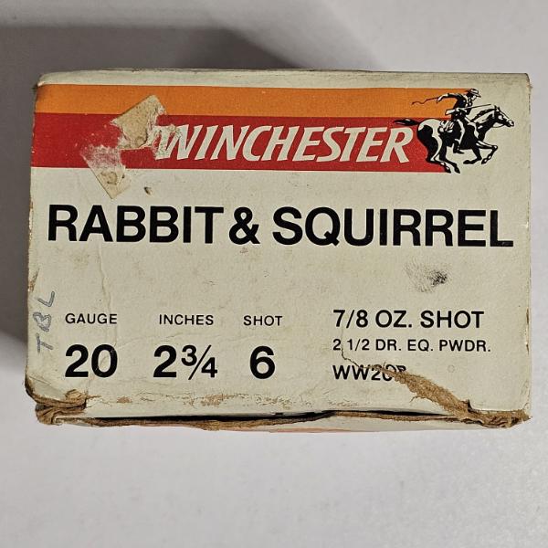 25 Vintage Winchester "Rabbit & Squirrel" 20-Gauge 2-3/4" 7/8oz. Shotgun Shells