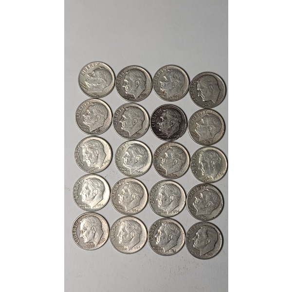 Assorted Years/Mint Marks United States 90% Silver Roosevelt Dimes - Face Value: $2.00