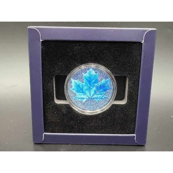 1 AVDP Ounce .999 Fine Copper - Mintage 5000 - Serial No. 3543/5000 - Blue Sparkly Maple Leaf 