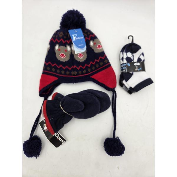 Cute New Toddler Winter Bear Hat & Fleece Mittens & 3 Pair Of Socks