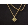 Image 2 : Beautiful 10K Gold 36" Necklace with Green Stone 10K Gold Flower Pendant - TW: 5.9g