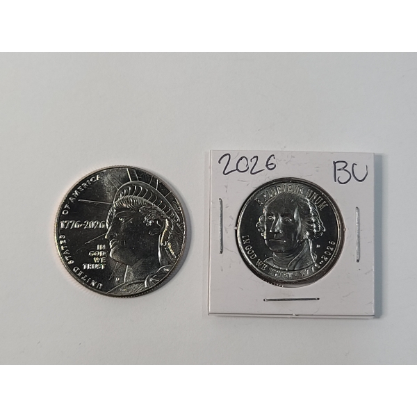 (2) 2026 U.S Coins - "Enduring Liberty" Semiquincentennial Half Dollar & Revolutionary War Quarter