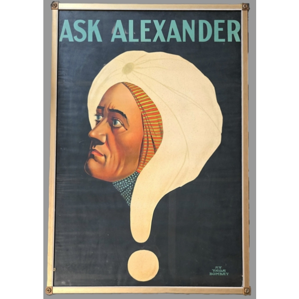 Ask Alexander Vintage 1920s ORIGINAL Magic Poster - 40 5/8 x 26 7/8 - Custom Framed