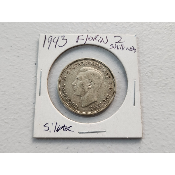 1943 Australia Florin 2 Schilling 92.5% Silver Coin ASW: 0.3364oz