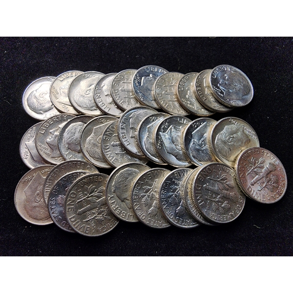 $3 Face Value in Assorted 90% Silver Dimes - Mercury & Roosevelt Dimes - MANY BU!