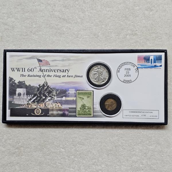 HISTORIC!!! WWII 60th Anniversary Iwo Jima Stamp And Coin Set ft 90% Silver Half-Dollar