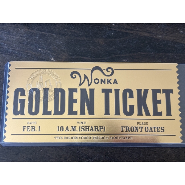 Willy Wonka Golden Ticket In Protective Holder - Mint Condition