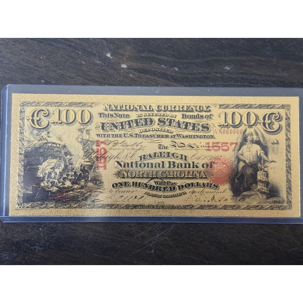 National Currency $5 Vineland New Jersey .999 Gold Foil Note In Holder - Mint Condition