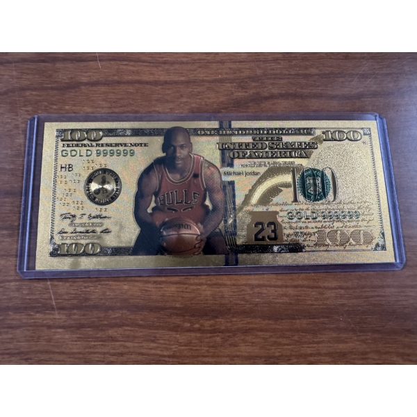 Michael Jordan Chicago Bulls Pure 24k .999 Gold Foil Note - In Mint Condition - Limited Edition