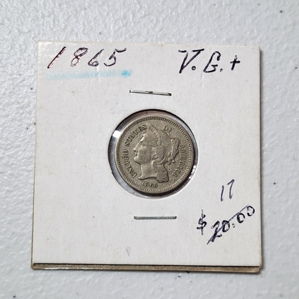 United States Thee-Cent Nickel "VG+" 