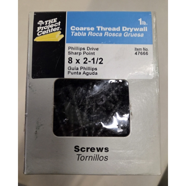 Brand New! The Project Center Two One Pound Phillips Drive Sharp Point 8x2 1/2 Drywall Screws 