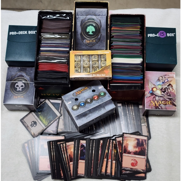 Large Assortment Of Magic The Gathering Trading Card Supplies & Lands - Sleeves, Boxes & More!