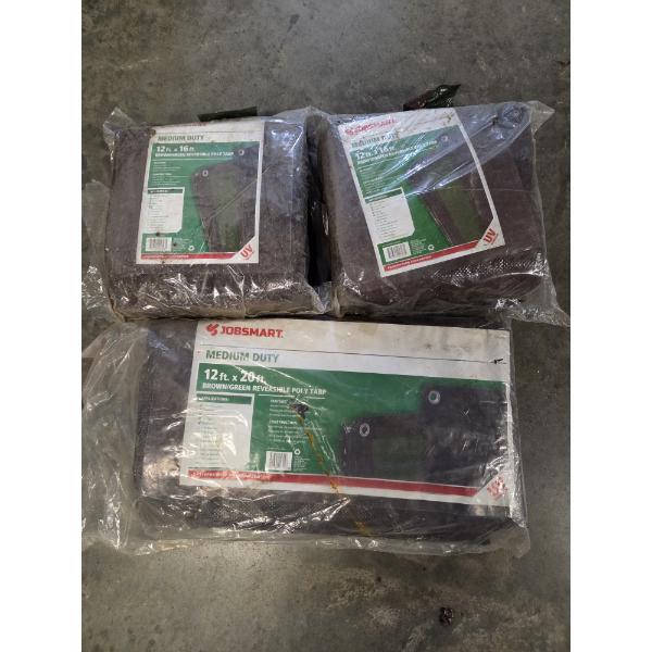 New- Three Job Smart Reversible Poly Tarps 2- 12'x16' And 1- 12'x20'