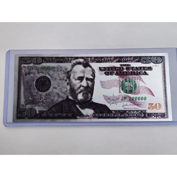 Incredible .99999 Silver $50.00 Foil Note In Protective Holder - Mint Condition
