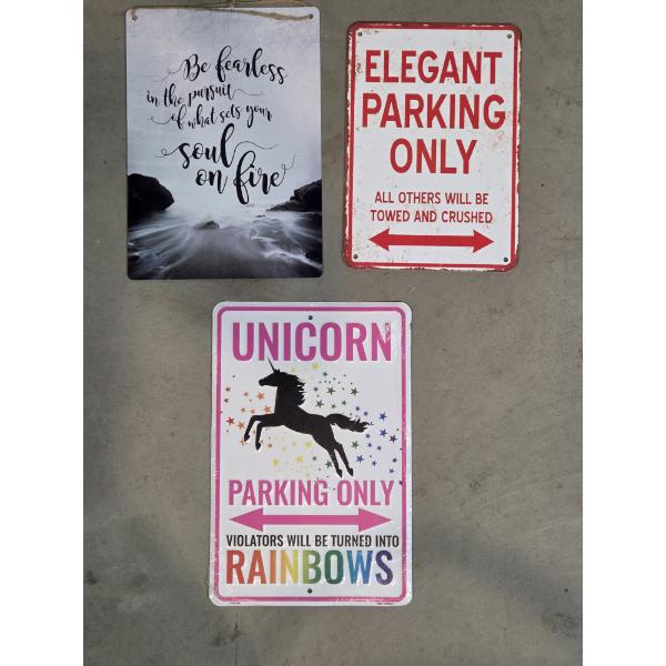 Three Brand New 12''x8'' Tin Decorative Unicorn, Elegant & Fearless Design Signs 