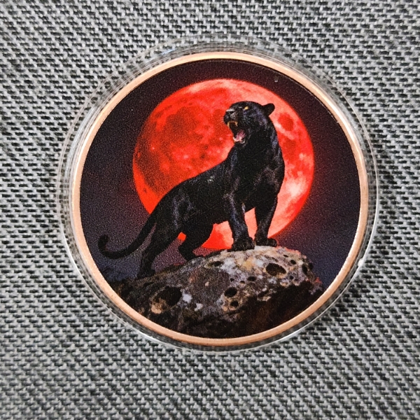 One Troy Ounce .999 Fine Copper Round ~ Colorized Ft. Black Panther In Front of Blood Moon