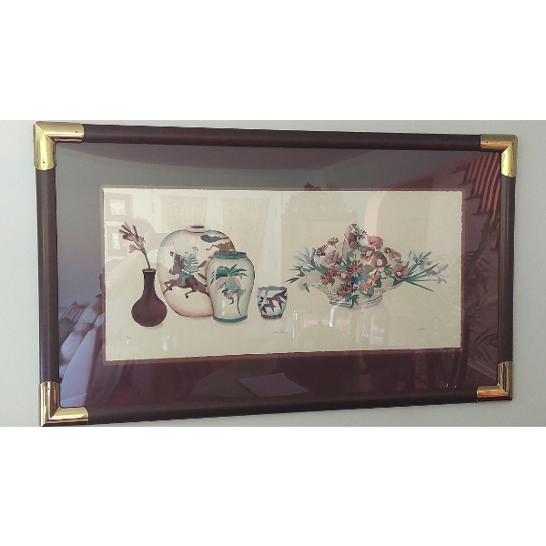 Large Beautifully Framed  32" x 53" Signed "DeShon" Watercolor - Floral Still Life