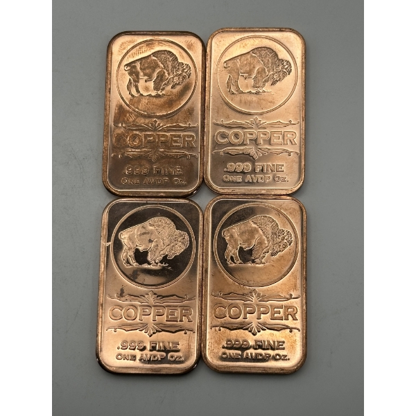 Four 1oz Copper Buffalo Bars