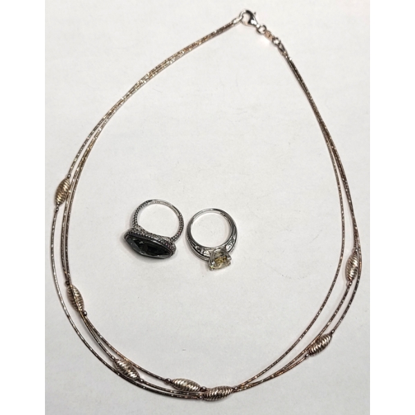 Sterling Silver 17" Necklace & Rings - Total Weight: 22.4g
