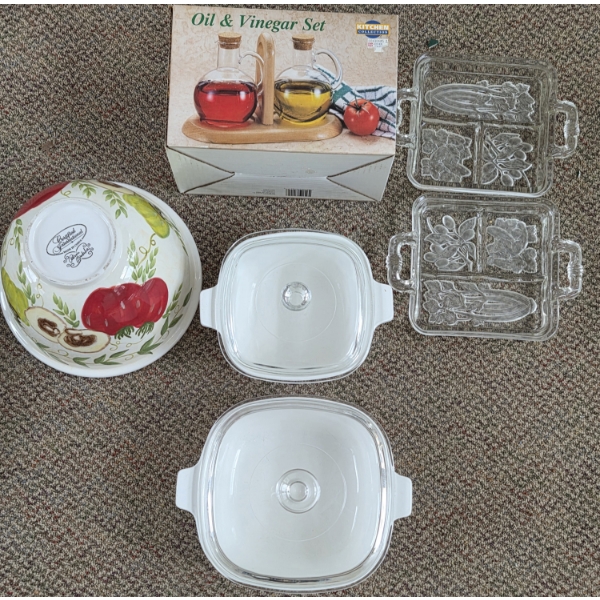 PICKUP IN CANTON - Excellent Corningware Bakeware, Large Salad Bowl, Oil & Vinegar Server, & Section