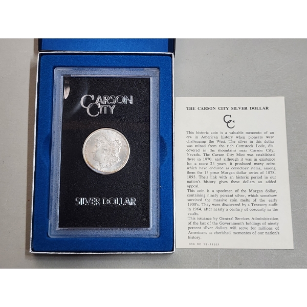 1884 Carson City Uncirculated Morgan Silver Dollar in Display