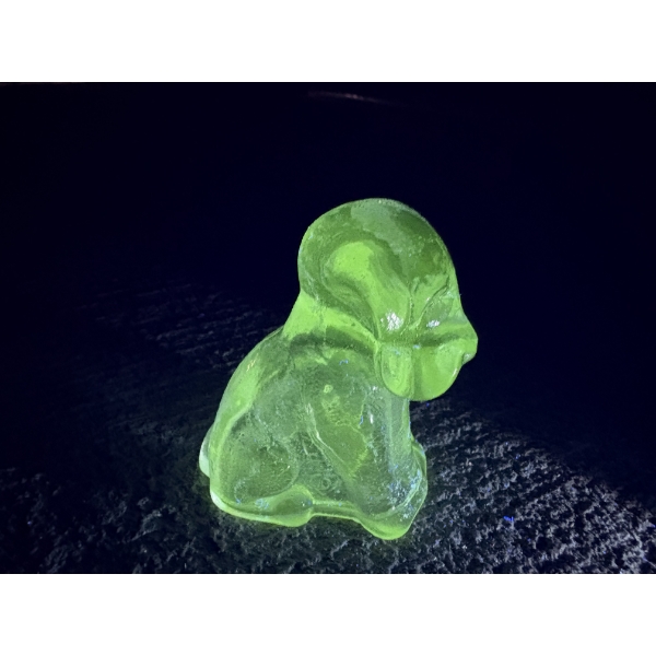 Degenhart Dogs - Clear - Adorable Uranium Glass Dog Figurine - ~2.5 inches 