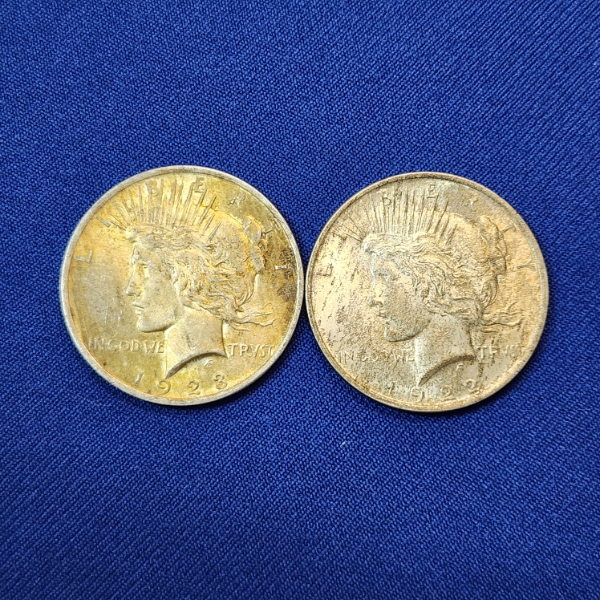 Two United States Silver Peace Dollars: 1922 & 1923 - 90% Silver 
