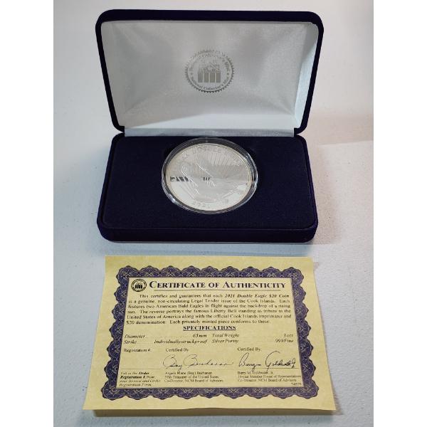 Incredible! 2021 American Double Eagle Cooks Island $20 Silver Round - 3 ozt .999 Fine Silver