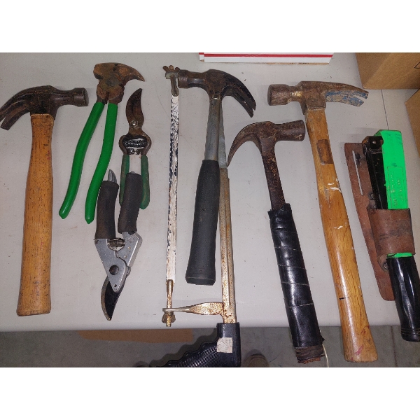 Lot Of Assorted Tools - Hammers, hack Saw, Clippers & More - See Pictures