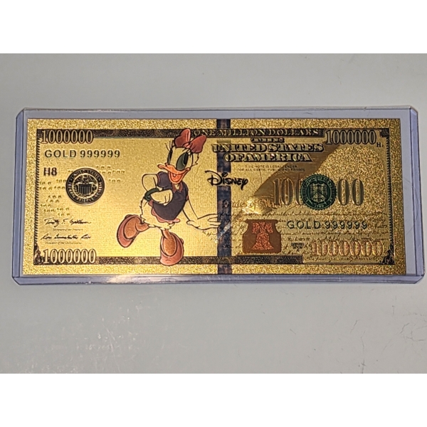 Rare Disney Daisy Duck Gold Foil .999999 - 24K Gold Note In Protective Holder - Mint Condition