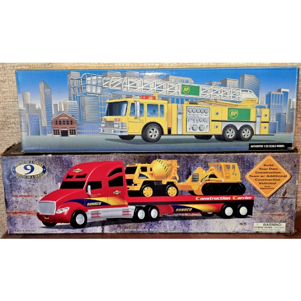 Sunoco and BP Model Trucks - Ladder Truck and Construction Carrier