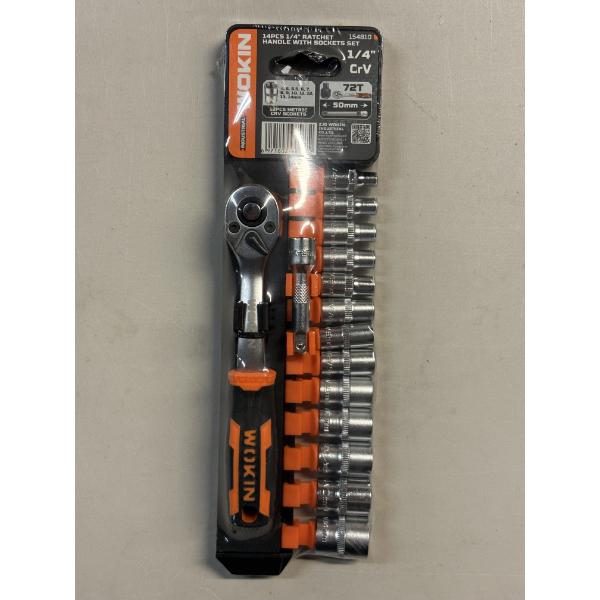 WOKIN 14 Pieces 1/4" Ratchet Handle with Socket Set - NEW