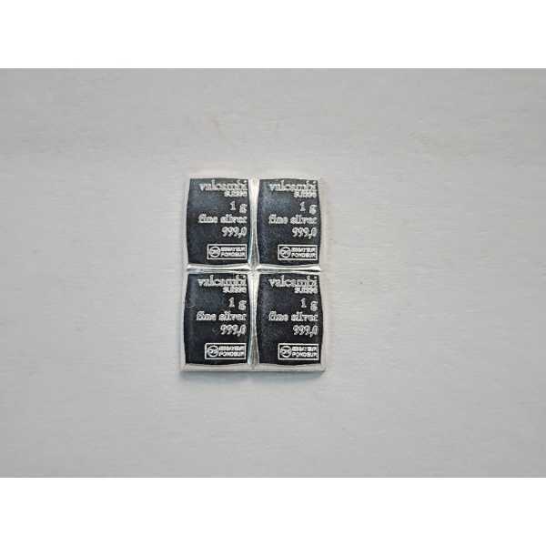 4 - Valcambi Suisse 1 Gram .999 Fine Silver Bars - Mint Condition