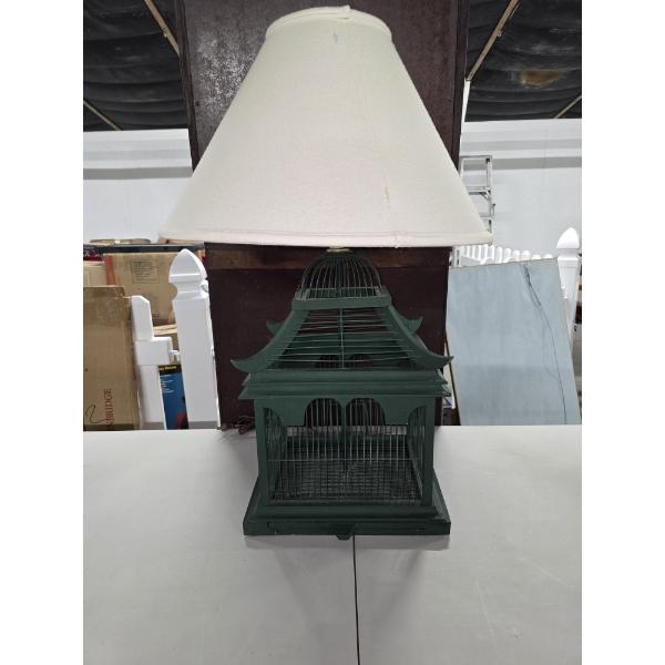 Green and Cream Birdcage Lamp - 32" Tall