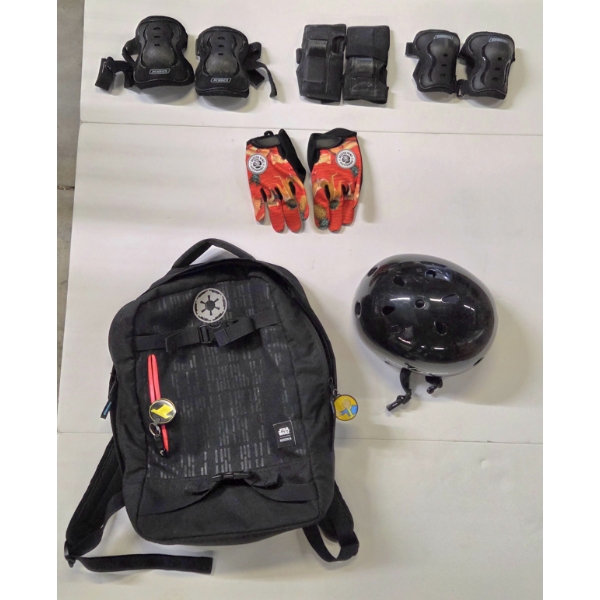 Star Wars Nixon Backpack, Adult Size Medium ProTec Helmet, DBX Pads Set & Sector Nine Gloves In Awes