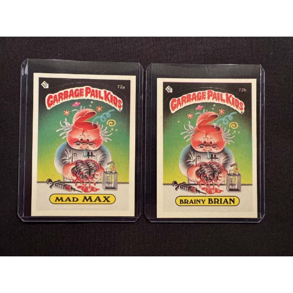 1985 Garbage Pail Kids - Mad Max & Brainy Brian Cards - 72A & 72B - Mint Condition