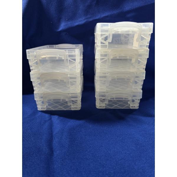 Lot of 7 Trading Card Storage Boxes, Stackable Locking Lids, Clear 
