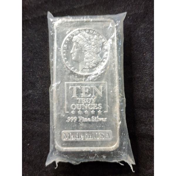 10 Troy Oz 999.9 Fine Silver Bar Made in the USA with Morgan Design
