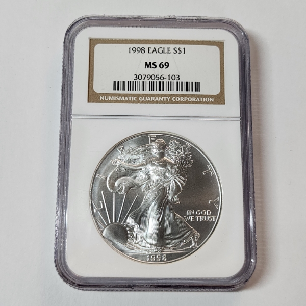1998 American Silver Eagle $1 - 1 oz .999 Fine Silver - Graded by NGC MS 69