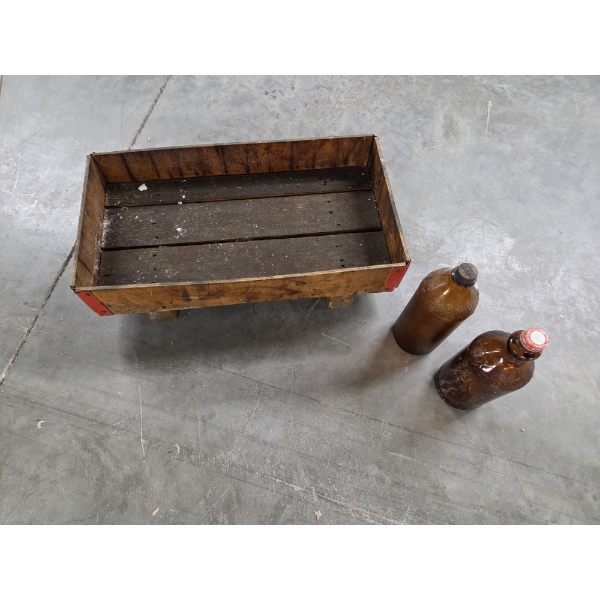 Two Vintage Glass Clorox Quart Bottles And Wooden Box 
