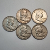 Image 1 : Five 1952-D United States 90% Silver Franklin Half Dollars - FV: $2.50
