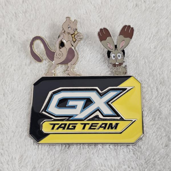 NICE PINS!!! Pokémon GX Tag Team Heavy Metal Marker Badge Pin Set Featuring Mewtwo and Bunnelby