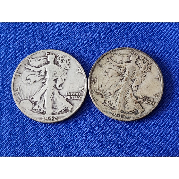 2 - 90% Silver Walking Liberty Half Dollars FV: $1.00