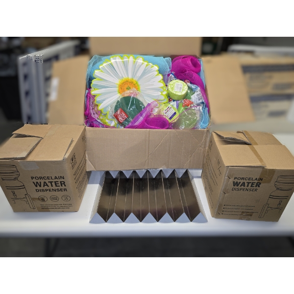 2 Drink Dispensers, Taco Stand and Assorted Easter Decor