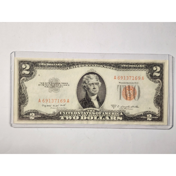 EXTREMELY RARE DYE CONTAMINATION NOTE ~ $2 Red Seal Federal Reserve Note With ORANGE SEAL! 