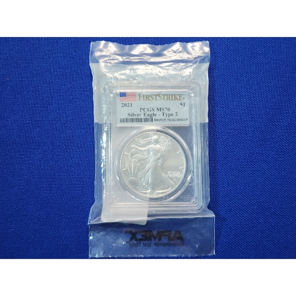 2021-S American Silver Eagle 1 oz Fine Silver Graded MS70 by PCGS - in Factory Sealed Package!