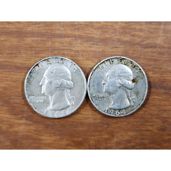 Two 90% Silver United States Washington Quarters ~ Face Value $0.50