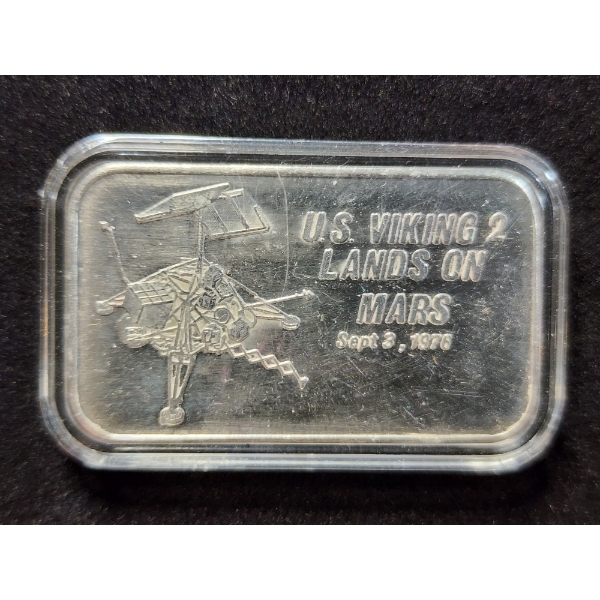 Vintage U.S. Viking 2 Lands On Mars 1976 1 Oz .999 Silver Ingot by International Silver Ingot Co.